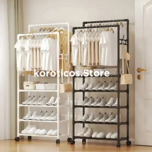 Perchero doble organizador con ruedas y 4 niveles. Ideal para ordenar ropa y accesorios en casa o tienda. Compra online en Chile ahora.